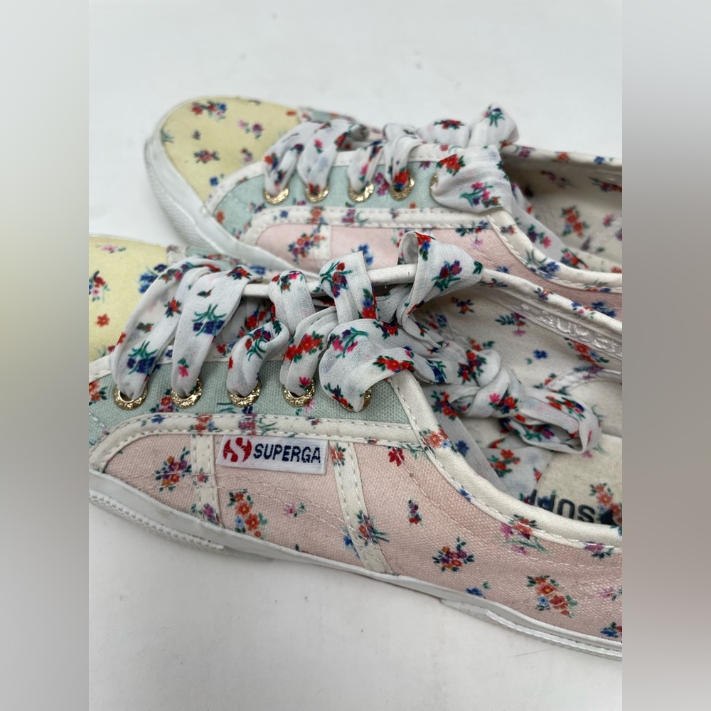Superga Women Floral Pink Yellow Sneakers Size 7 - Picture 4 of 10